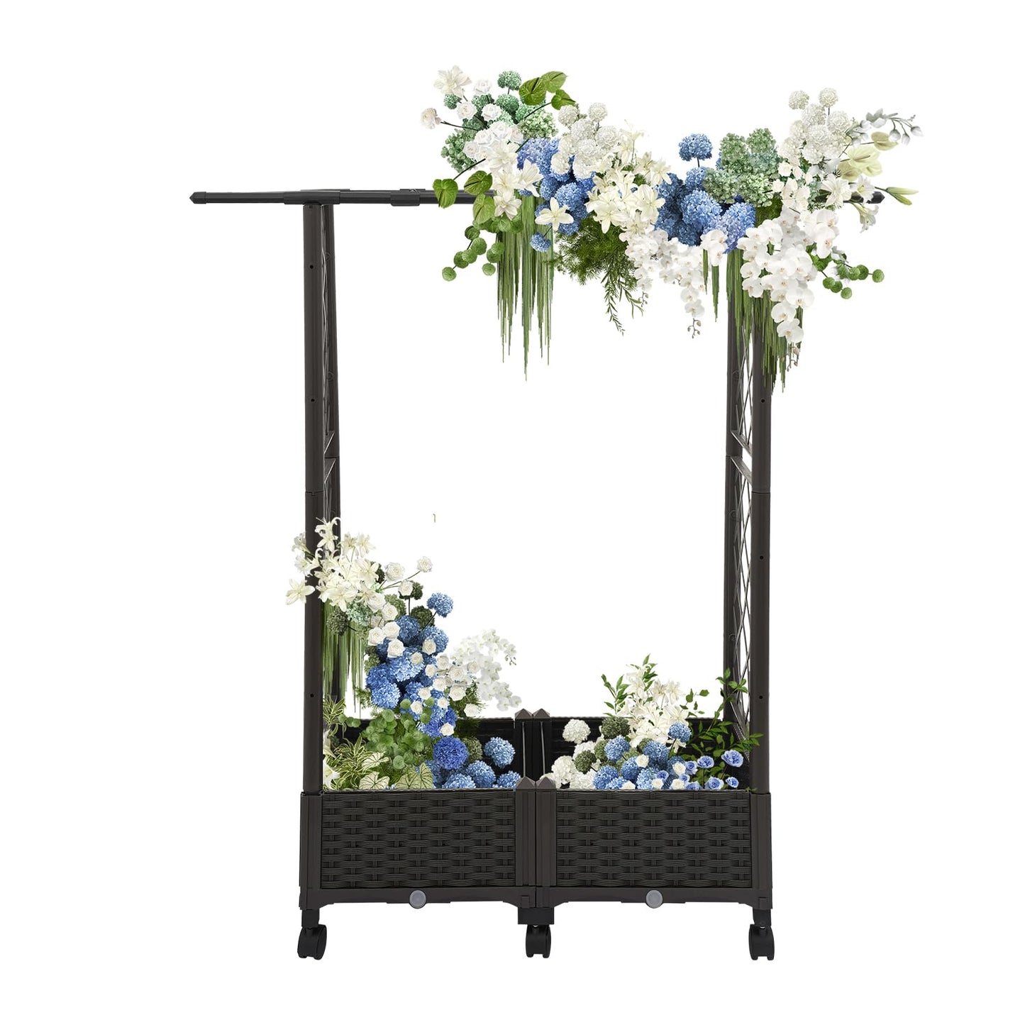 TFCFL Planter with Trellis Raised Garden Beds,Trellis Planter Self-Watering Box with Wheels,Outdoor Vegetable Flower Privacy Planter Box for Backyard Balcony Patio