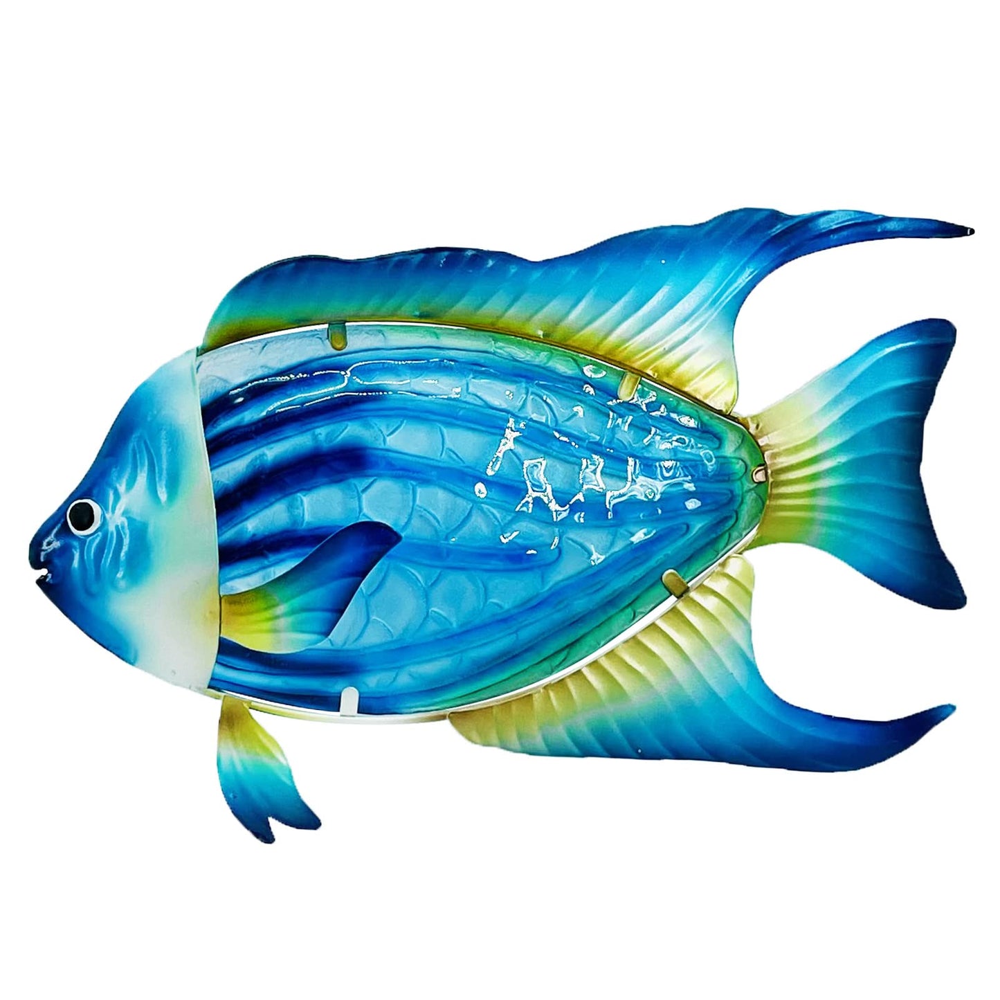 John's Studio Fish Sea Wall Decor Outdoor Metal Garden Hanging Art Glass Sculptures Home Ocean Theme Decorations for Kitchen Bathroom and Pool - Blue