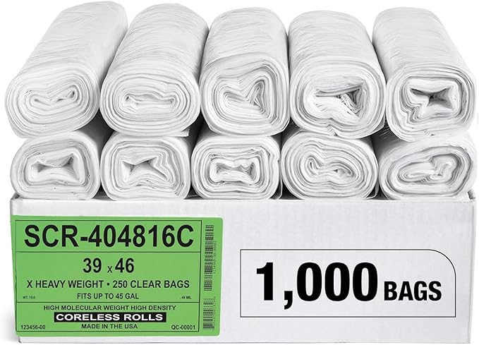 Aluf Plastics 45 Gallon Clear Trash Bags