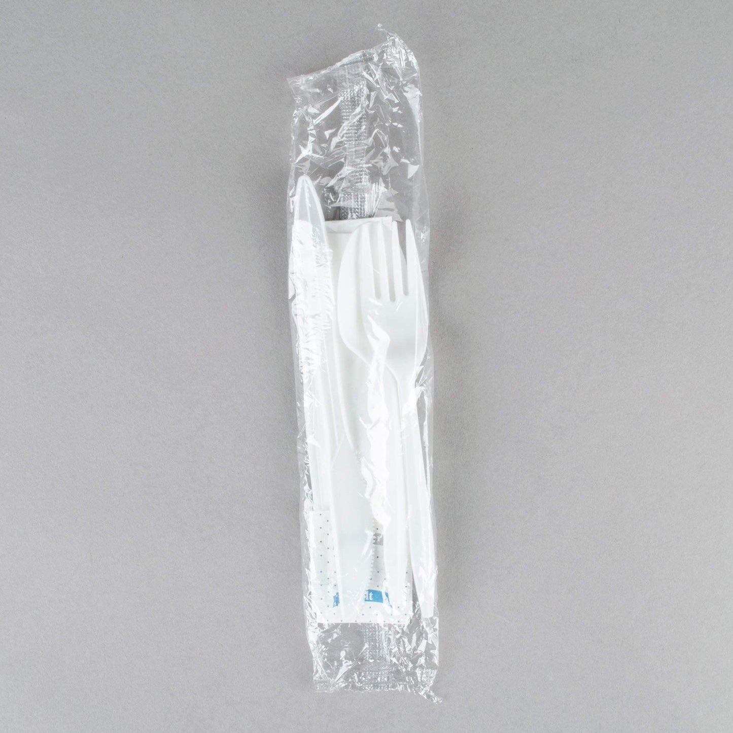 250 White Plastic Cutlery Packets - Knife Fork Spoon Napkin Salt Pepper Sets, Individually Wrapped Disposable Silverware