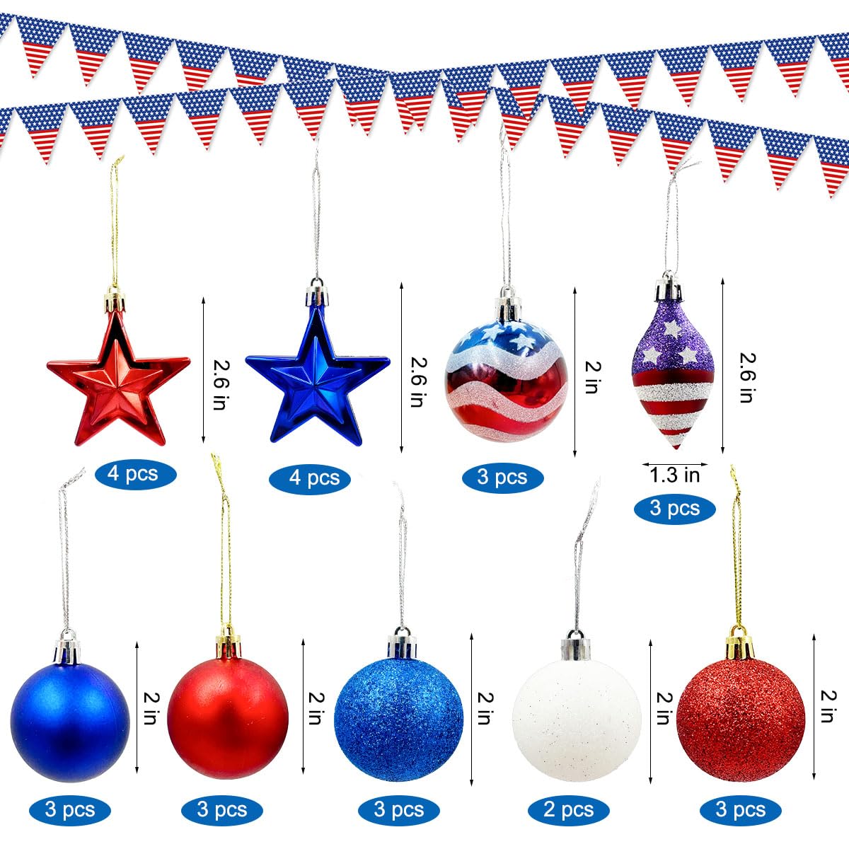 Patriotic Ornaments Hanging Balls - 28 Pcs 4th of July Independence Day Tree Ornaments Memorial Day Red White Blue Stars Balls for Veterans Day Holiday Party Home Christmas Tree Decor (red blue white)