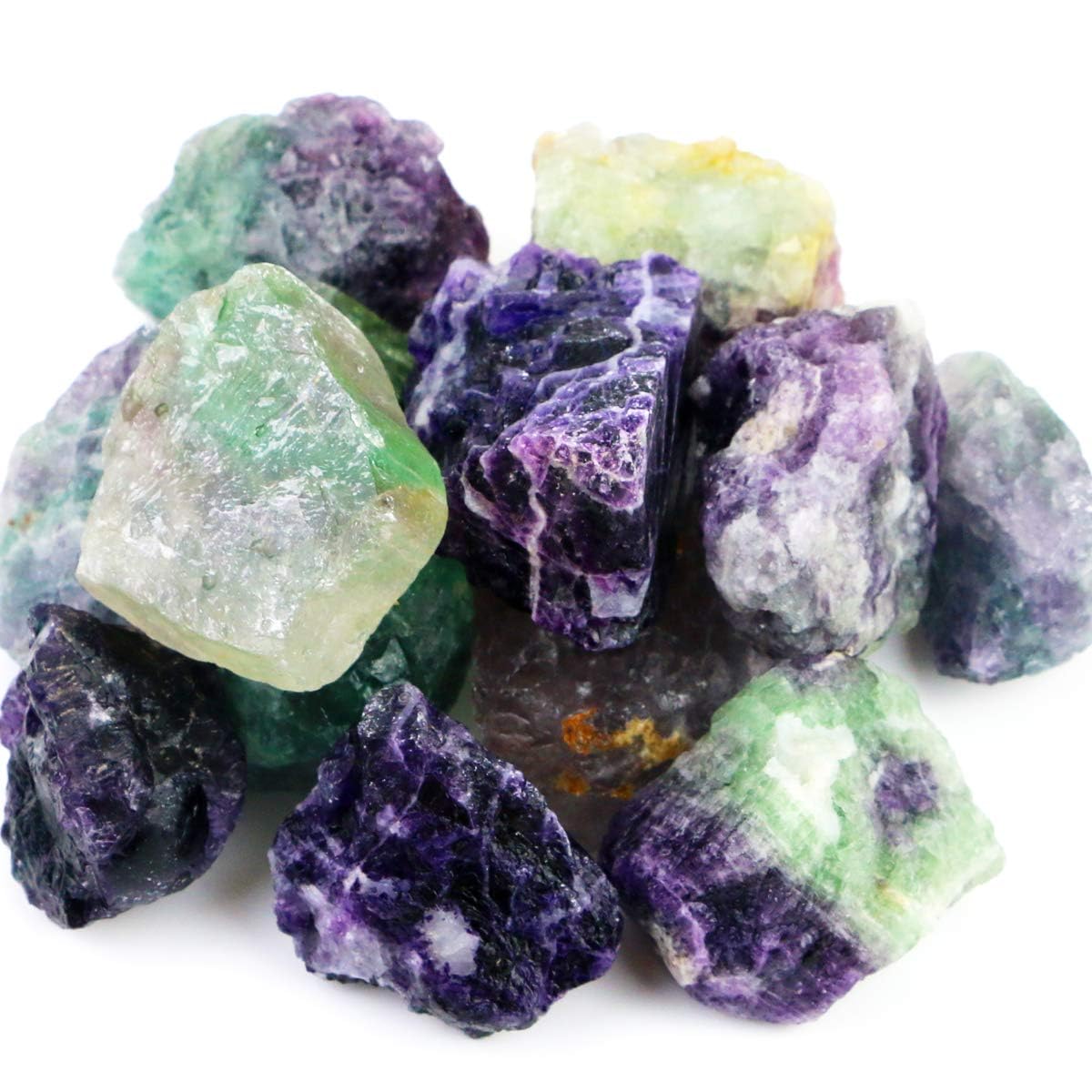 Fireboomoon 2lb/950g Rough Natural Fluorite Stone Raw Rainbow Fluorite Gemstone Crystal Rock for Cabbing,Tumbling,Cutting,Polishing,Lapidary,Healing Reiki,Jewelry Making and Home Decoration