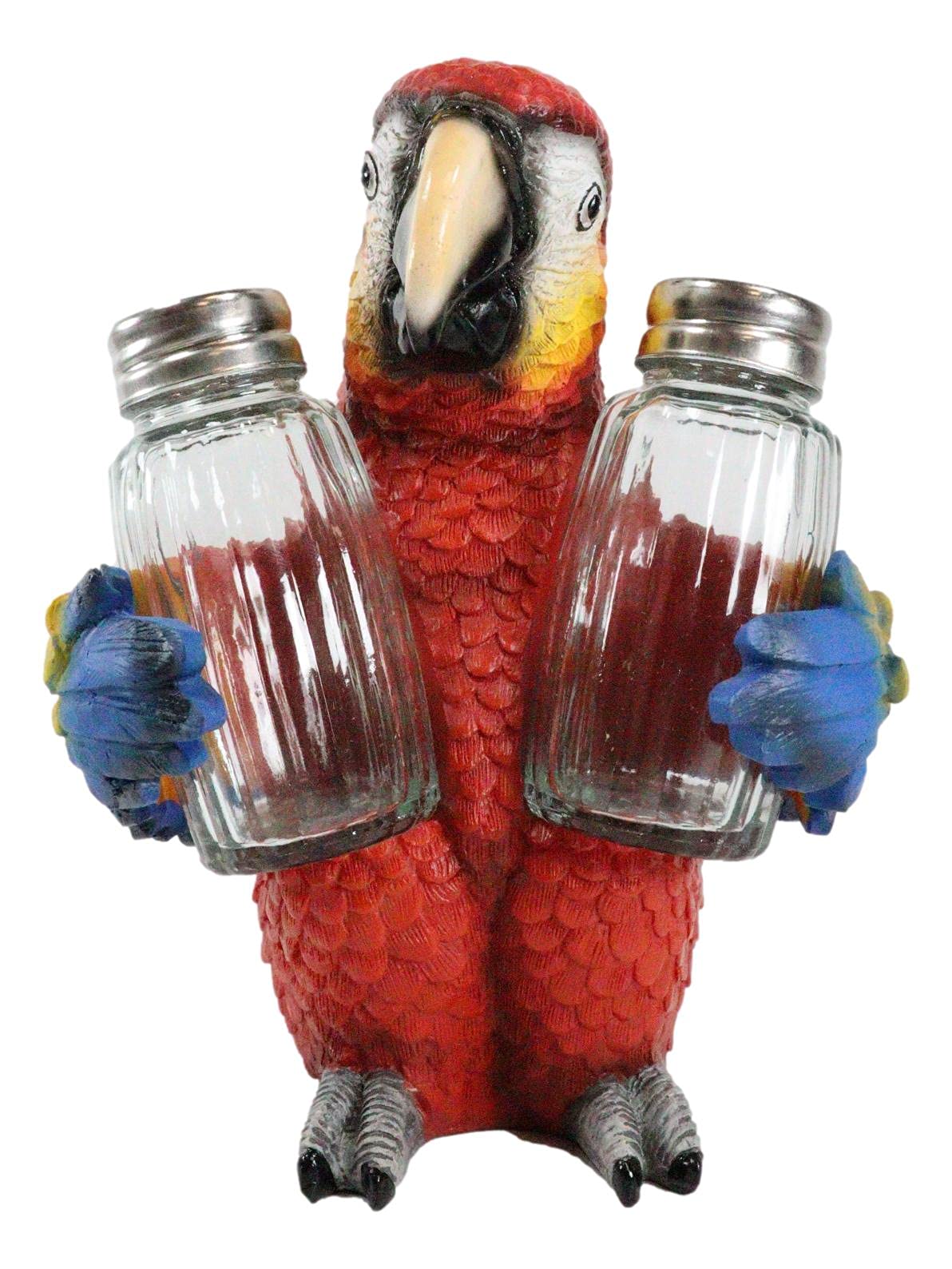 Ebros Tropical Rainforest Rio Red Scarlet Macaw Parrot Bird Salt And Pepper Shakers Holder Figurine Set 6.75"H Nautical Table Decore or Decorations For Spice Racks Holders Organizers Kitchen And Home