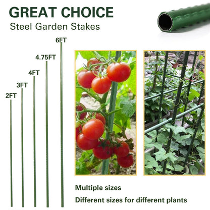 Sprigra Garden Stakes 4ft, Metal Plant Stakes 48 inch, Sturdy Plant Support for Climbing Plants, Tomatoes, Beans, Cucumbers, Peppers, Flowers, Potted, Strengthen and Stem to Grow Better
