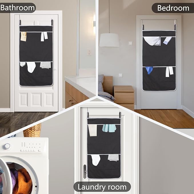 Black Hanging Laundry Hamper Bag, XL Door Hanging Hamper