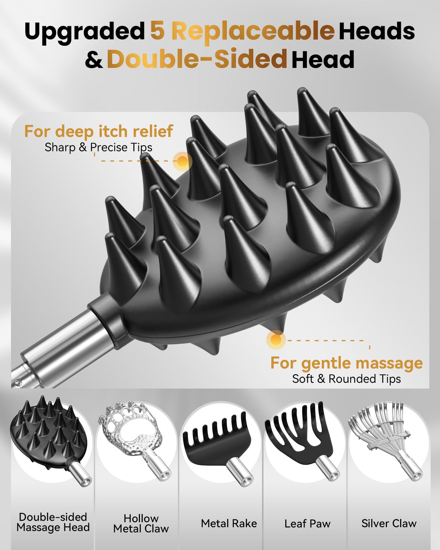 Telescoping Back Scratcher with 5 Detachable Heads, Valentines Day & Birthday Gifts for Men Women, Husband, Funny White Elephant Gifts for Adults with Gift Box