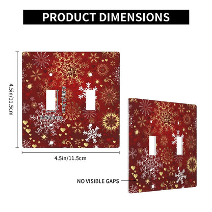 Winter Snowflake Red Sparkle Christmas Pattern Double Gang Toggle Light Cover Decor Wall Plate/Switch Standard Size