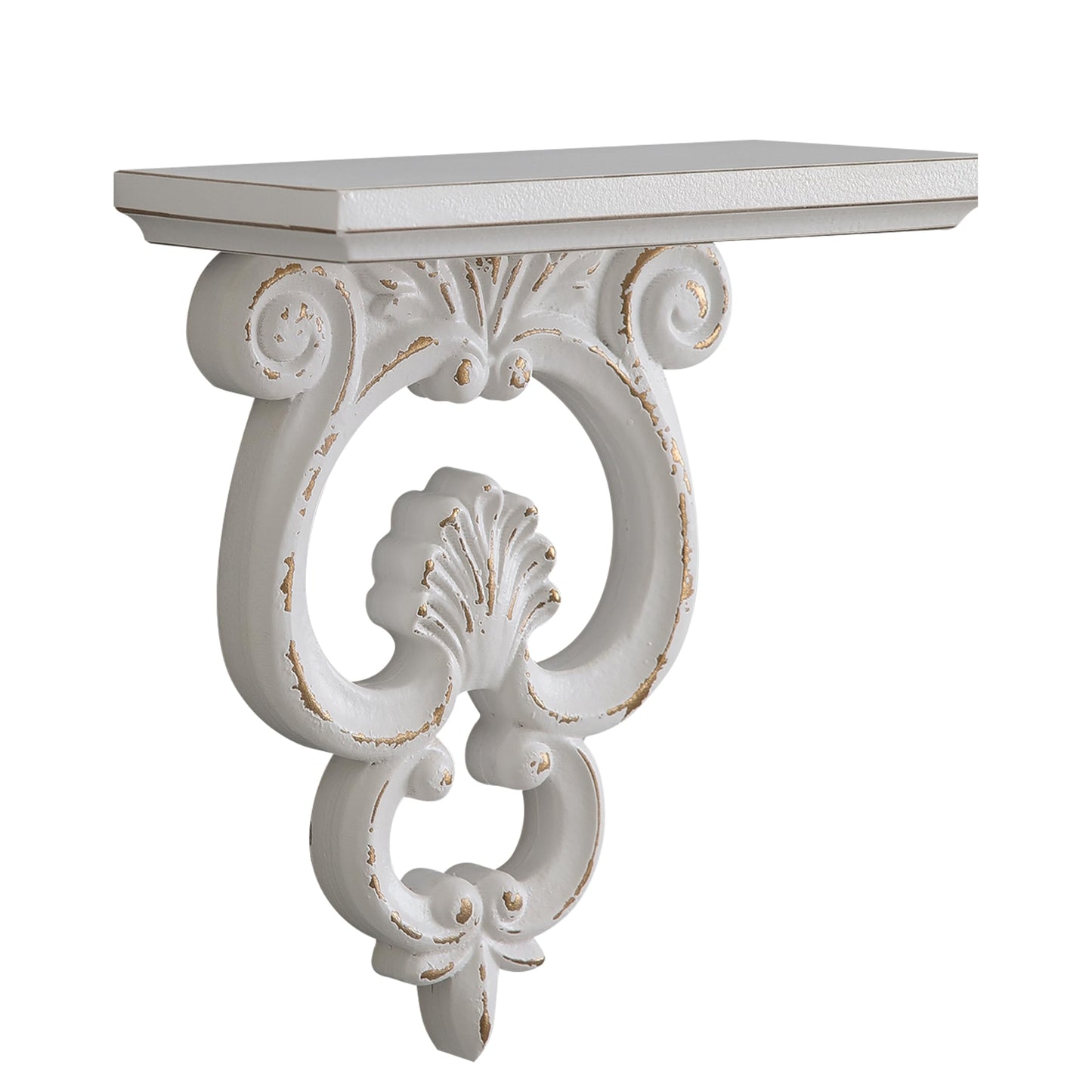SOFE French White Floating Shelf Wood, Shabby Chic Shelves for Wall, Scroll Shape Hanging Shelf for Candle, Plant, Small Item, Living Room, Bedroom, Dining Room, Hallway Decor