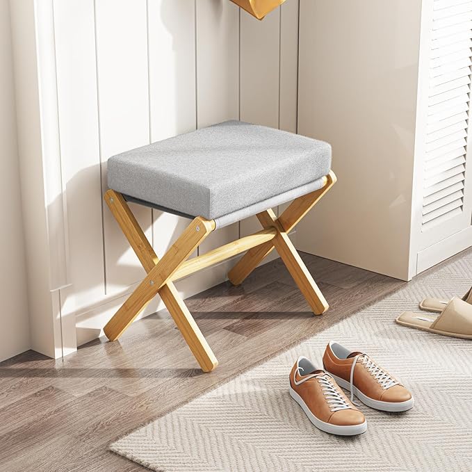 BAMBOOHOMIE Foldable Foot Stool Ottoman, Modern Foot Rest