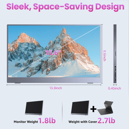 Portable Monitor 18.5 inch 1080P FHD 128% sRGB 100Hz, Travel Monitor for Laptop MacBook Surface PC Xbox PS5, HDMI Dual USB-C VESA Compatible Built-in Speaker, with Kickstand