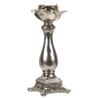 Antique Silver Rose Candle Stick Pillar Holder