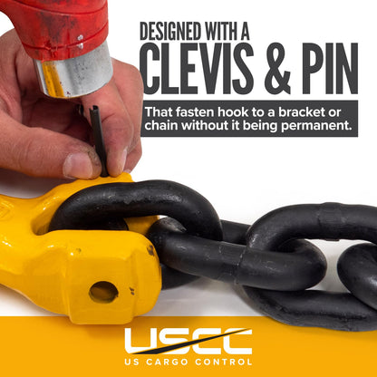 US Cargo Control 5/8 Inch Clevis Grab Hooks (2-Pack), G80 Chain Hooks, 18,100 LBS Working Load Limit, Chain Clevis Hooks for Lifting, Hauling, Towing, Trailers, & Chain Binders