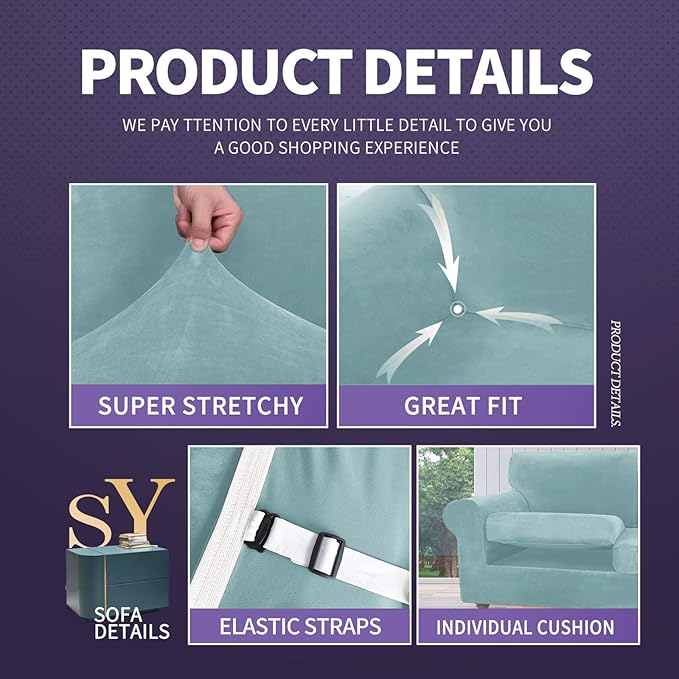 ZNSAYOTX Oversized Velvet 3 Piece Couch Cover