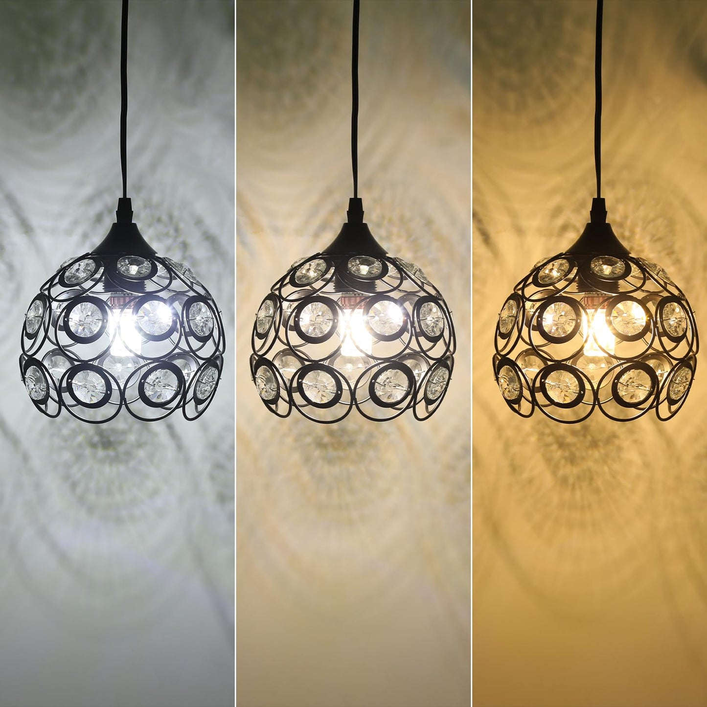 TISLYCO Black Plug in Chandelier, Crystal Hanging Lights with Plug in Cord 13.12ft and On/Off Switch, Hanging Pendant Light for Kitchen Island Bedroom Reading Area