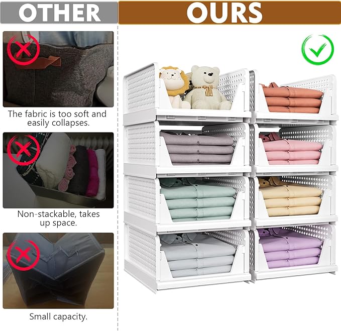 SNSLXH 5 Pack Stackable Closet Organizer Box, Space-Saving Clothes Storage