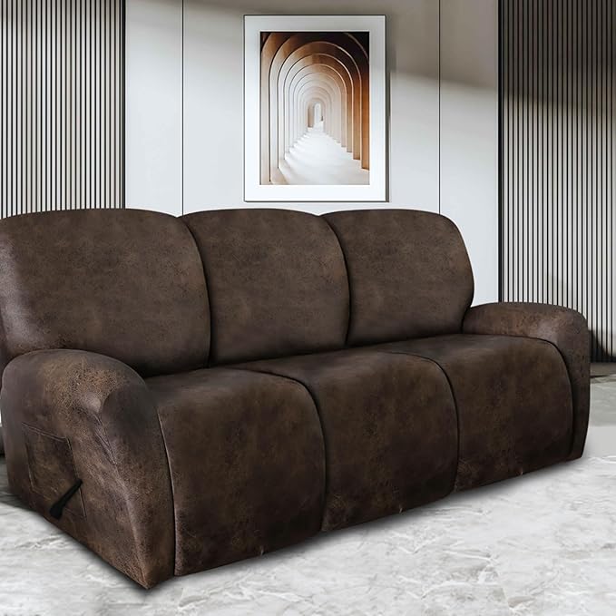 ANARACHON Leather Look Recliner Couch Cover 8-Piece Recliner Sofa Slipcovers 3