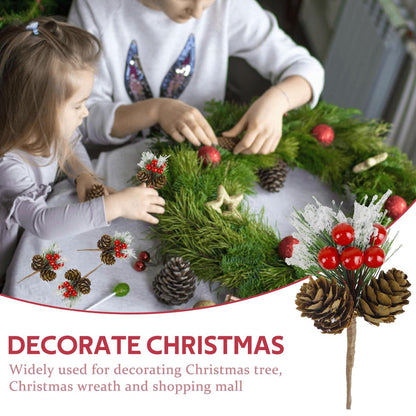 CXLHO 20PCS Christmas Floral Picks, Artificial Christmas Tree Picks and Sprays, Faux Cedar Pine Needles Branches with Red Berry Stems and Pine Cones for Crafts DIY Garland Holiday Wreath