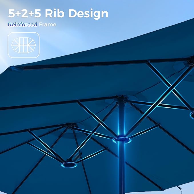 SUPERJARE 13FT Outdoor Umbrella for Patio, Double sided Pool Umbrellas with Fade Resistant Canopy, Large Table Umbrella for Deck, Market, Backyard - Navy Blue