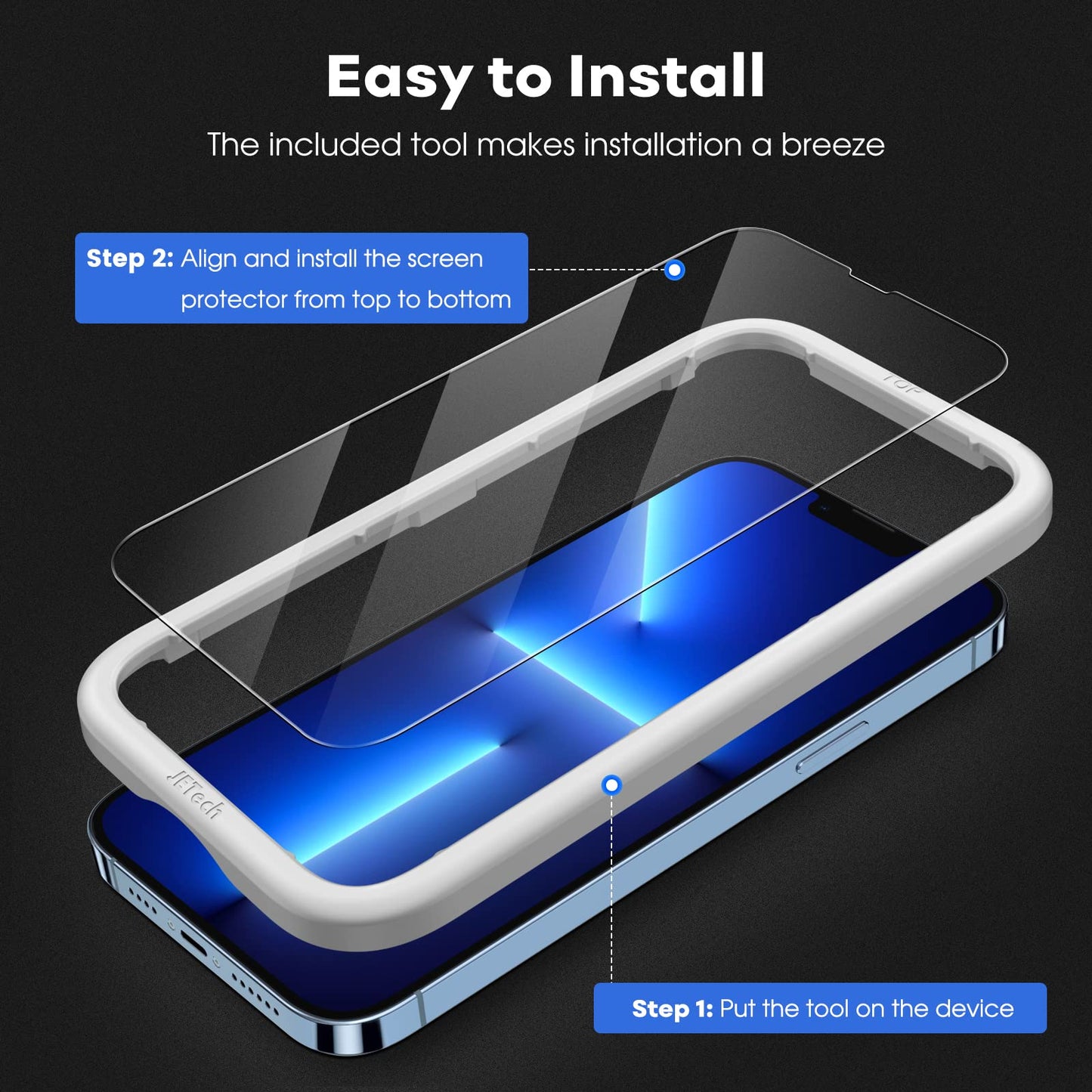 JETech Full Coverage Screen Protector for iPhone 16e 2025, iPhone 13/13 Pro 6.1-Inch, Tempered Glass Film with Easy Installation Tool, Case-Friendly, HD Clear, 3-Pack