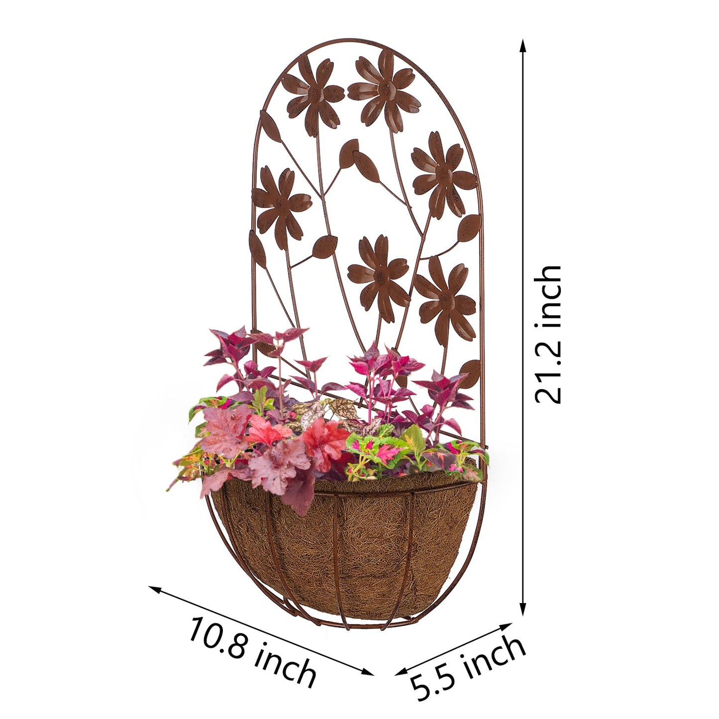 BAYN 2PKs Wall Hanging Planter Decor Art with Flower, Metal Wall Mounted Planters Indoor Outdoor Wall Planter for Succulent Herb Home Garden Yard