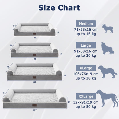 WESTERN HOME Dog Bed Large Dog Beds Orthopedic Dogs Beds Extra Large Pet Sofa Bed Couch for Dods Cats Washable Waterproof Cover, Egg Foam Grey, 106x76x19 cm