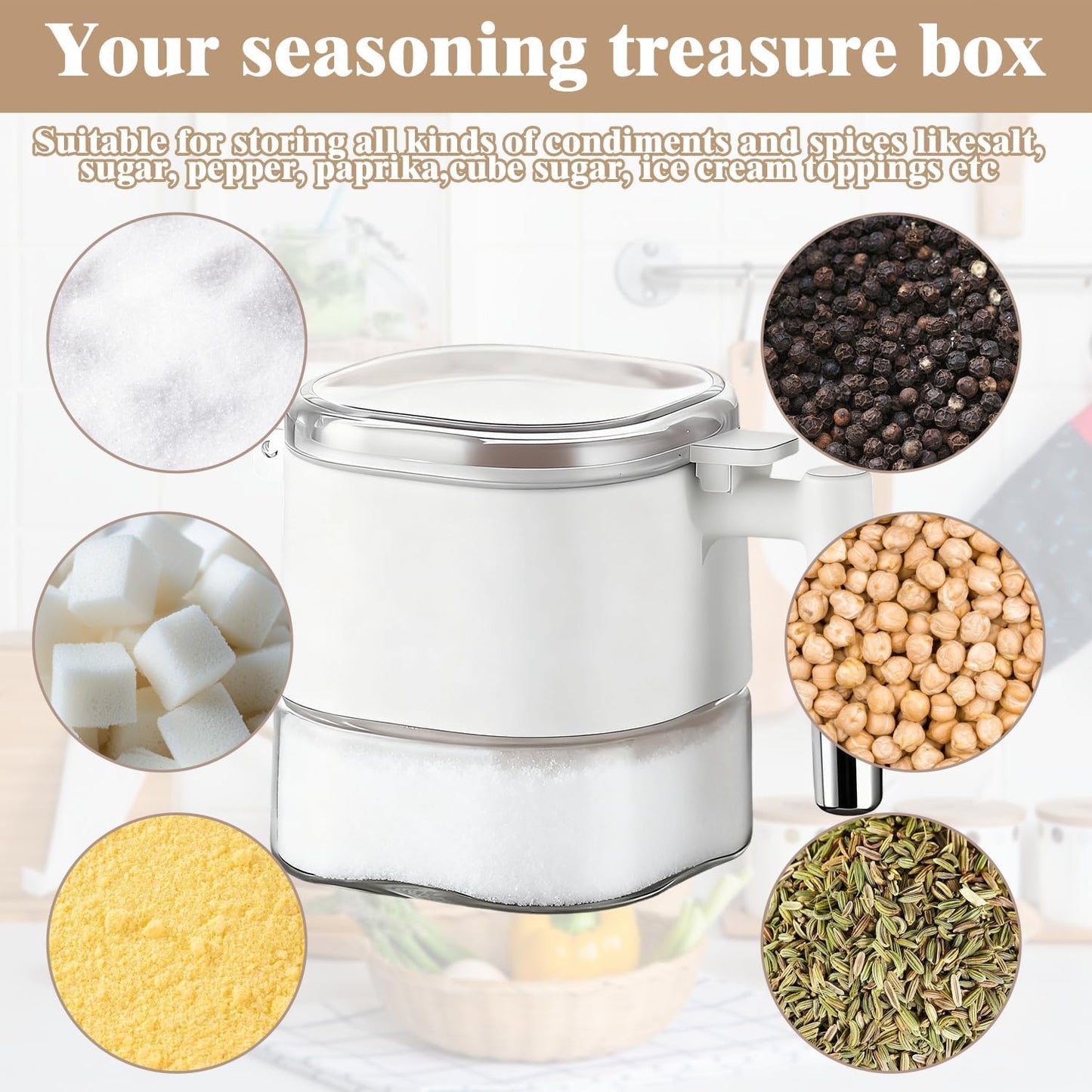 Spaxly Airtight Glass Spice Jars with Lids, 16 oz- One-Touch Open & Leakproof Containers for Salt, Sugar, Dry Goods, Moisture-Proof Kitchen Storage