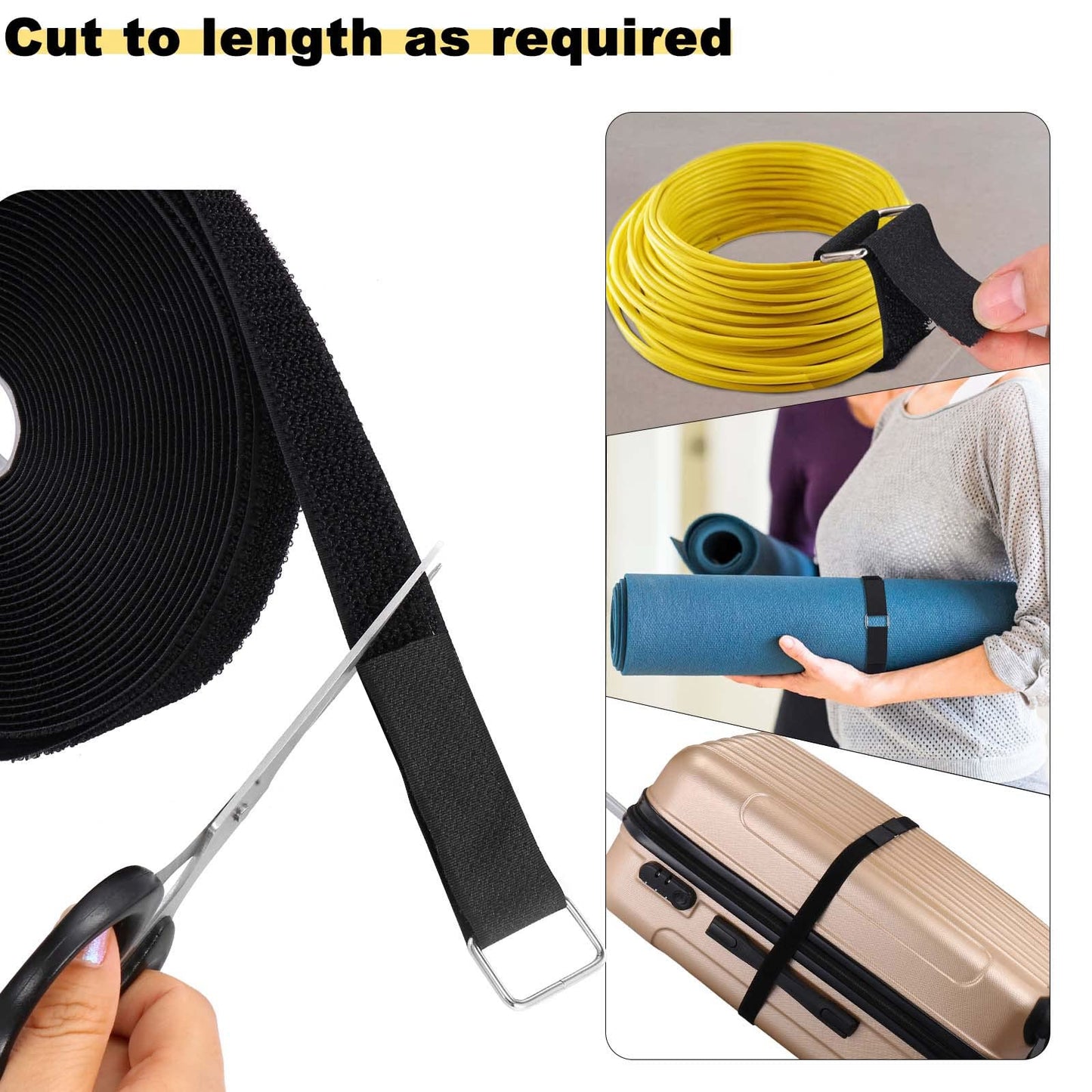 YMCRLUX 1"x32ft Hook and Loop Straps with 50 Metal Buckles, Adjustable Fastening Cable Straps, Cut-to-Length Cinch Strap, Reusable Nylon Securing Cord Ties for Organizer or Storage, 1 inch Wide, Black
