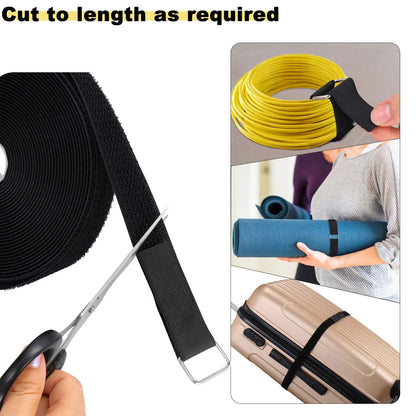 YMCRLUX 1"x32ft Hook and Loop Straps with 50 Metal Buckles, Adjustable Fastening Cable Straps, Cut-to-Length Cinch Strap, Reusable Nylon Securing Cord Ties for Organizer or Storage, 1 inch Wide, Black
