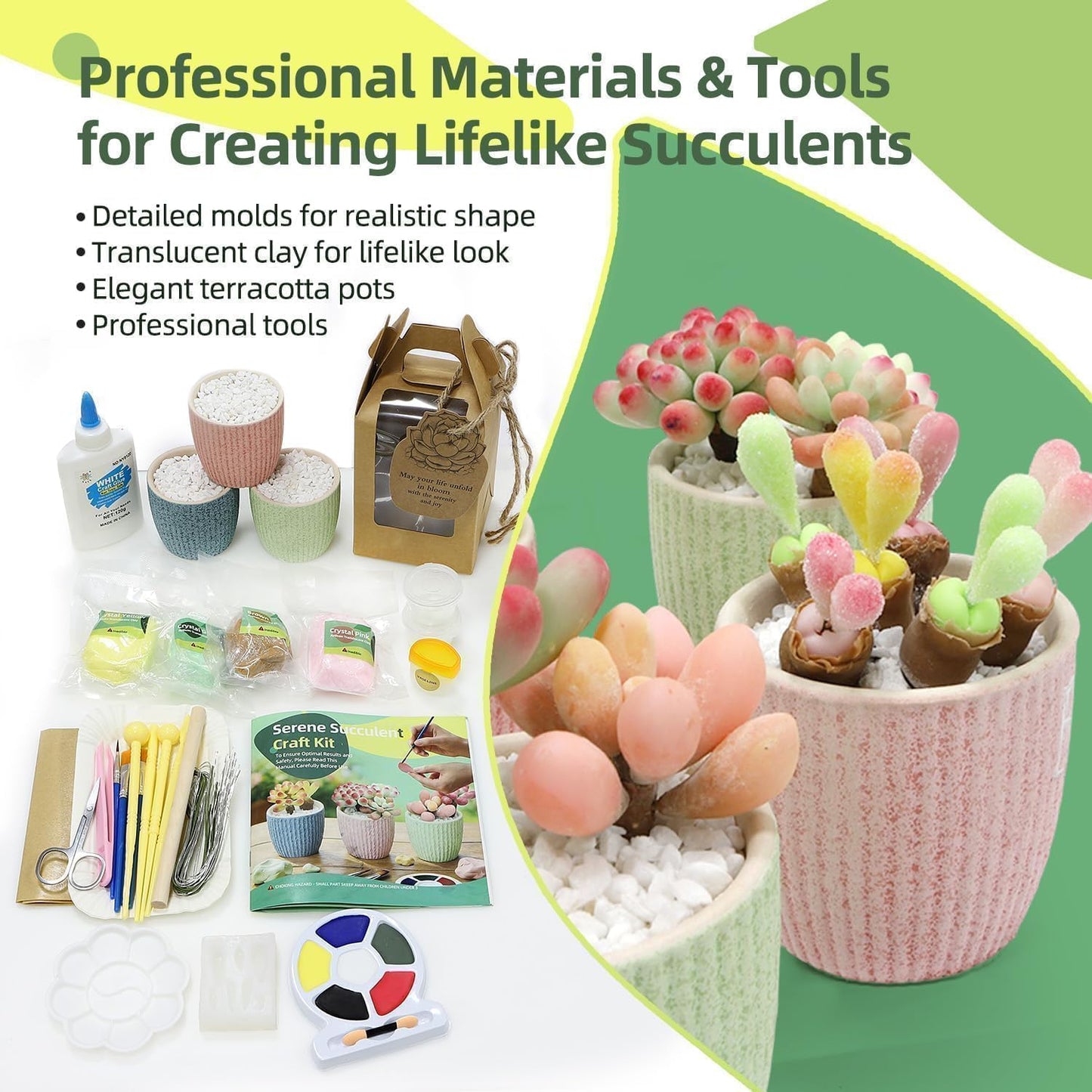 Microland Craft Kits for Teens Crafty Clay Kit for Succulents Flower Making Fun Adult Activities of Arts and Crafts Art Therapy Crafting Set Creative Gift for Artist Girl Mothers Day Gift for Mom Wife