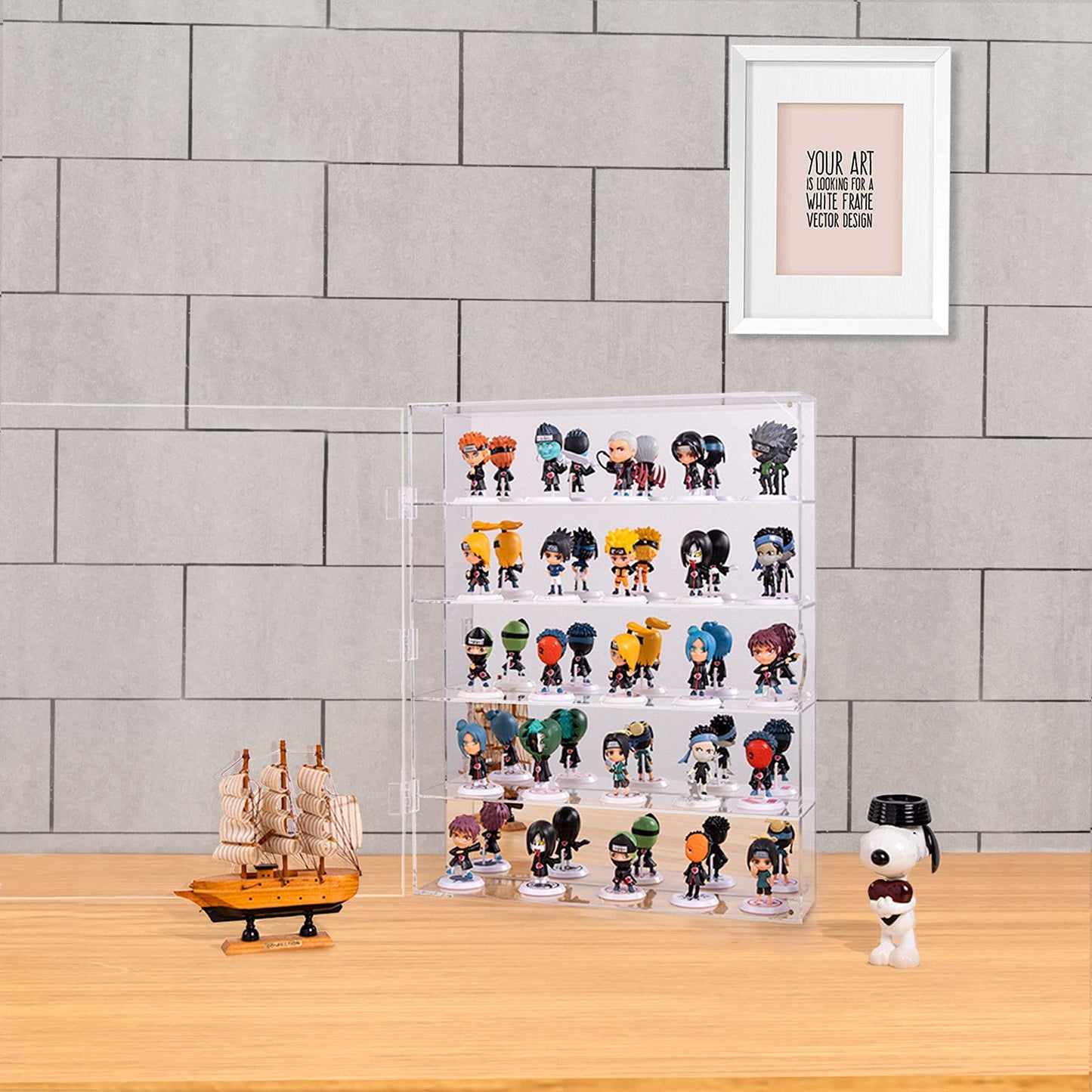 AITEE Acrylic Display Case with Mirrored Back, Display Cabinet for Mini Funko Pop Figures, Dust-Proof Clear Wall Mounted or Desktop 5 Tiers Storage Organizer, for Mini Toys, Rock Stone and Figures