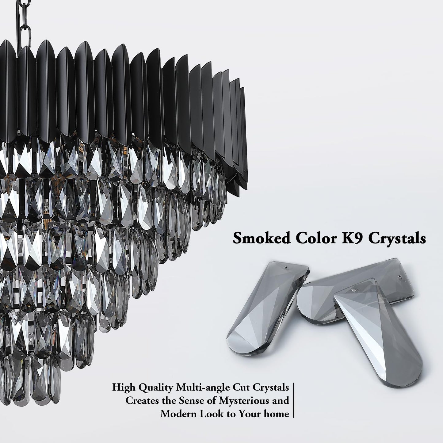 6 Pieces K9 Smoke Gray Replacement Crystal for Crystals Chandelier Metal Clip Crystal Strips Replacement Prisms Pendant 3" x 1.18"