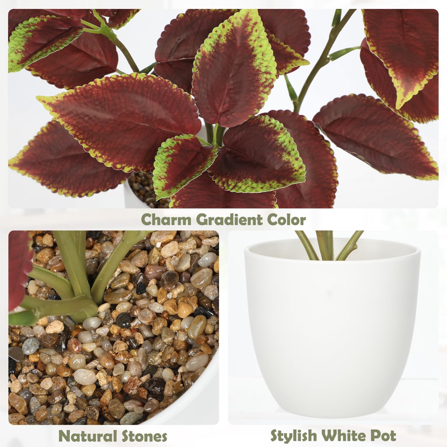 Artificial Plants Indoor 14.2" Small Fake Perilla Plant in Pot Potted Plants Artificial Decor Faux House Plant with White Pot for Farmhouse Home Office Bathroom Living Room Table Shelf Decor