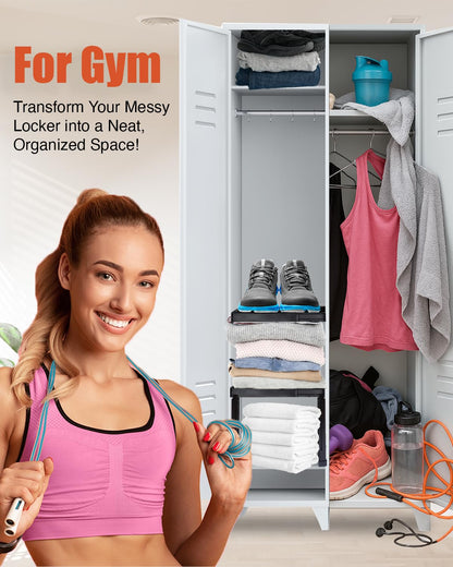 Piffny Adjustable Locker/Cabinet Organizer Shelf, 2 Pack, Adjustable Width and Height, Ideal for School, Office, and Gym Lockers (New Version) (Black)