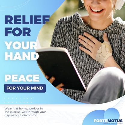 FORTEMOTUS CMC Thumb Brace - CMC Joint Support Stabilizer: for Thumb Joint Pain, Tendonitis, Osteoarthritis, Instability, Lightweight & Adjustable Thumb Support Brace for Men Women Beige, Left Hand