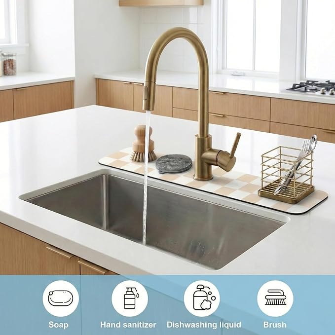 Customizable Kitchen Sink Faucet Mat: 24" Lx4 W Checkered Bathroom Counter