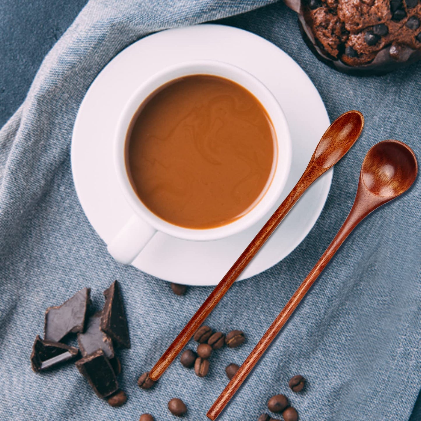renawe 12 Pcs Small Wooden for Coffee Spoon Set Teaspoons Tasting Spoons Tiny Wood Iced Tea Spoons Stirring Spoon for Jars Eating Spices Seasoning Spoons Stir Spoon Honey Spoons, 9 inch, Natural