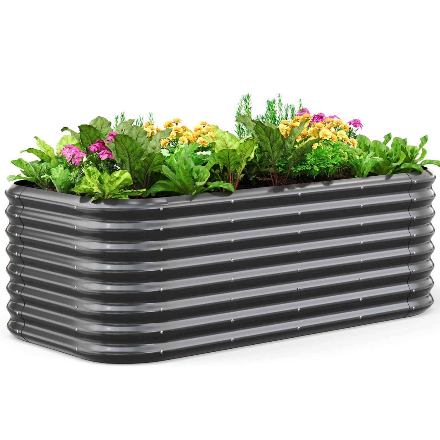 Quictent Galvanized Raised Garden Bed Kit, 6x3x2 ft Oval Metal Planter Box Tall for Vegetables Outdoor Backyard, Strengthened by Crossbar, Dark Gray
