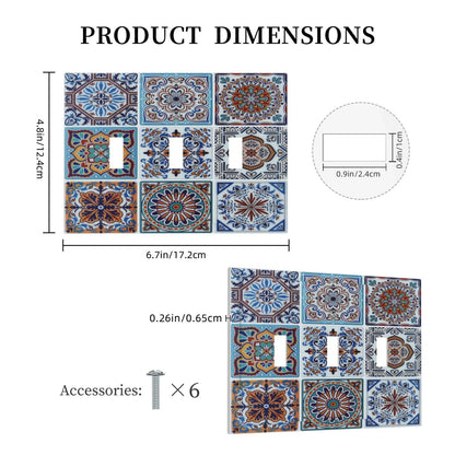 Spshian Decorative Switch Plate Covers Mexican Talavera Tile 3 Gang Light Switch Cover Blue Moroccan Style Pattern Triple Toggle Wall Plate Electrical Faceplate for Bathroom Home Kitchen Bedroom Decor