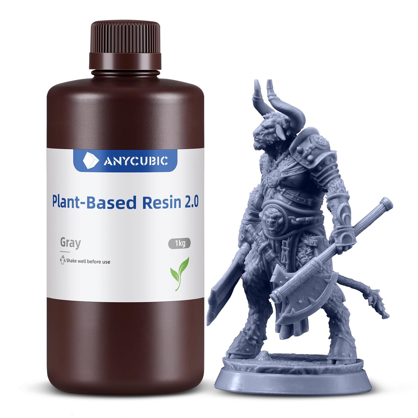 ANYCUBIC Plant-Based Resin 2.0, 3D Printer Resin with Ultra-low Odor, High Toughness and Low Shrinkage, 405nm UV Photopolymer Resin, Fast Curing and Compatible with All Resin 3D Printers, Grey 1kg