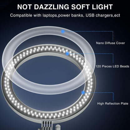 Desk Ring Light with Stand, 10.5'' Selfie Phone Light for Video Recording, Adjustable Circle Ringlight for Computer Laptop Zoom Meeting, Conference Video Calls, Podcast, Streaming, Photography