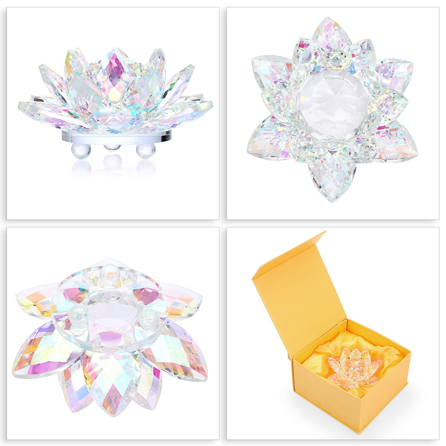 OwnMy Sparkle Crystal Lotus Flower Figurines Decorative Lotus Flower Ornament, 5 Inch Glass Lotus Feng Shui Decor Crystal Flower Paperweight for Home Office Tabletop Centerpieces
