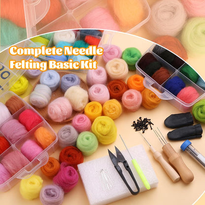 luokefe Needle Felting Kit, 72 Colors Felt Wool Roving, Felting Starter Kit with Needles, Basic Tools and Accessories for DIY Crafts Wool Fibre Hand Spinning for Beginners