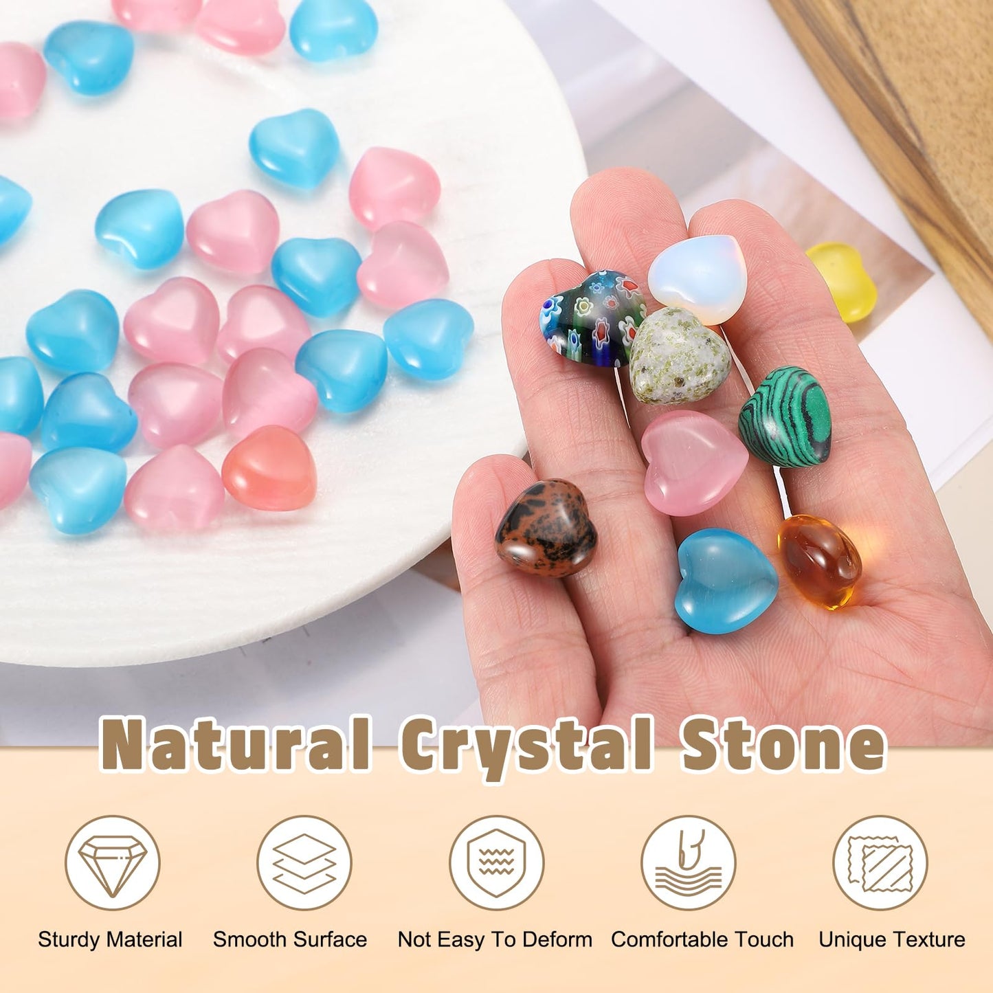 PATIKIL 15 Pcs Natural Heart Shaped Crystal Stone, 0.6 Inch Mini Polished Love Gemstone Crystal, Pocket Rock Engraved Worry Stones for Women Gifts Meditation, Dark Blue Cats Eye