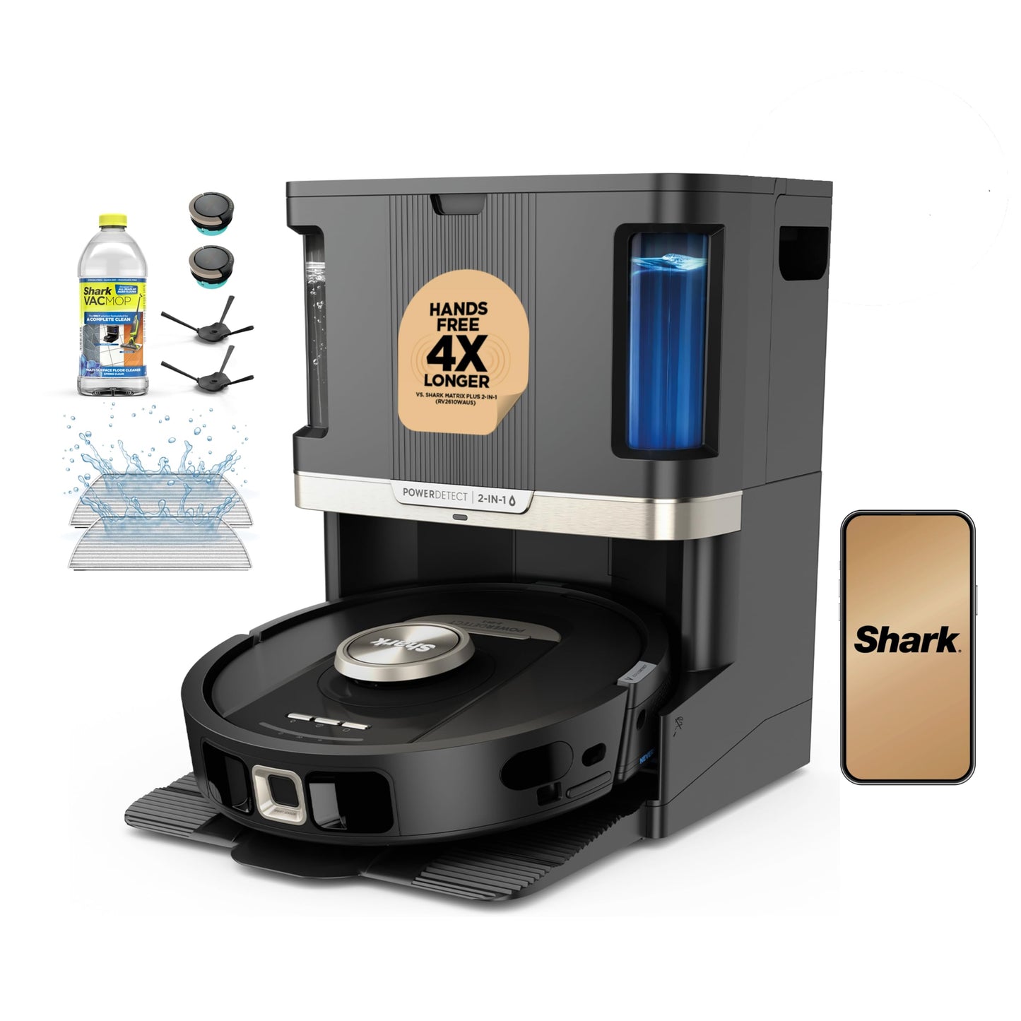 Shark Robot Vacuum & Mop Combo, PowerDetect NeverTouch Pro,Self-Emptying,Self-Refill with Self-Clean Pad Wash & Dry, 60-Day Debris Capacity,30-Day Refill Tank, 5PowerDetect Technologies,White,AV2800ZE
