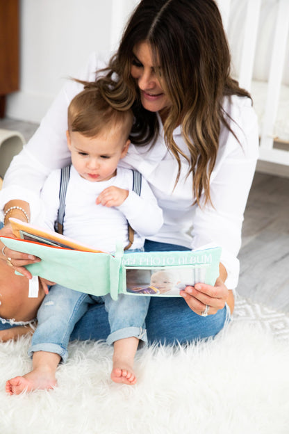 Pearhead Plush Photo Album, Baby Shower Registry Addition, Gender Neutral Baby Toy, 8.75x6.25x0.75 Inch