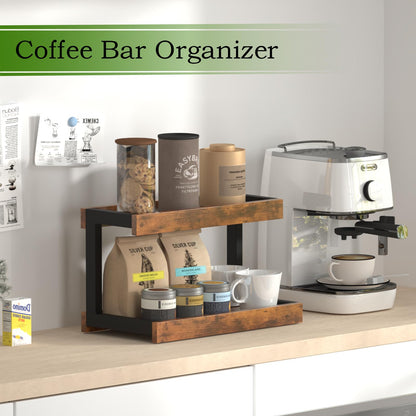 MARTY 2 Tier Spice Rack Organizer for Countertop, 15.8''L Coffee Station/Bathroom Organizer Countertop, Counter Shelf Desktop Storage Organizer for Kitchen, Bedroom, Office (Black)