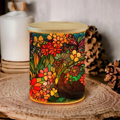 Stained Glass Black Cat Tea Light Holder Candle Jar with Battery Operated, Animal Stained Glass Memorial Candle Holder Sympathy Tealight Holder, Full Wrap Tealight Candle Jar for Home Decor