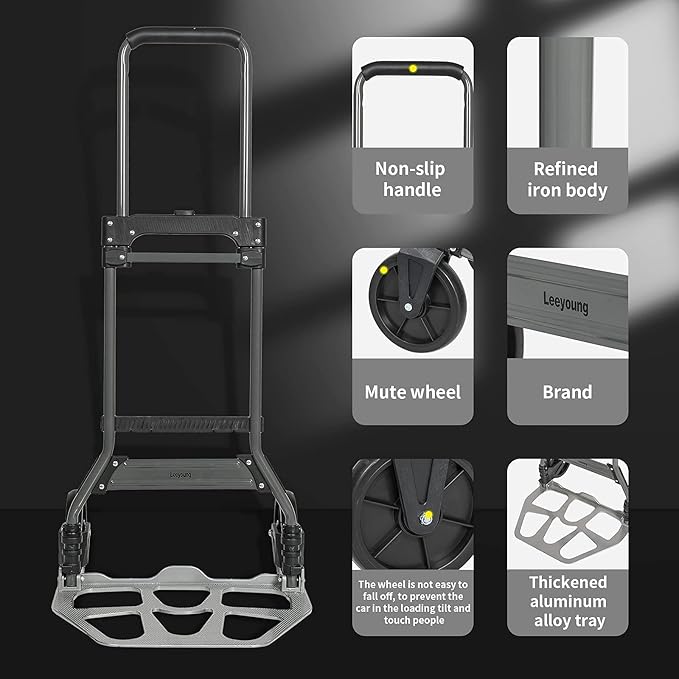 Leeyoung Folding Hand Truck and Dolly, 264 Lb Capacity Heavy-Duty Luggage