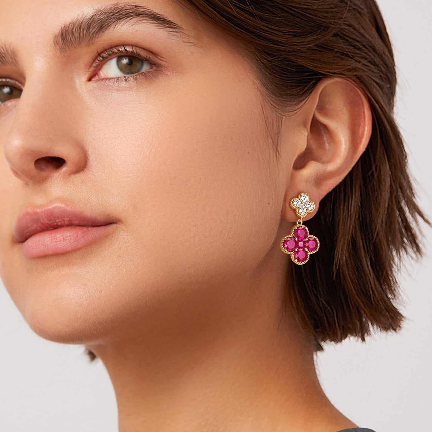 MTMY Dangle Earrings for Women 14K Gold Plated Four Leaf Clover Dangling Drop Birthstone Stud Earrings Trendy Flower Birthstone Jewelry Birthday Gifts(July)