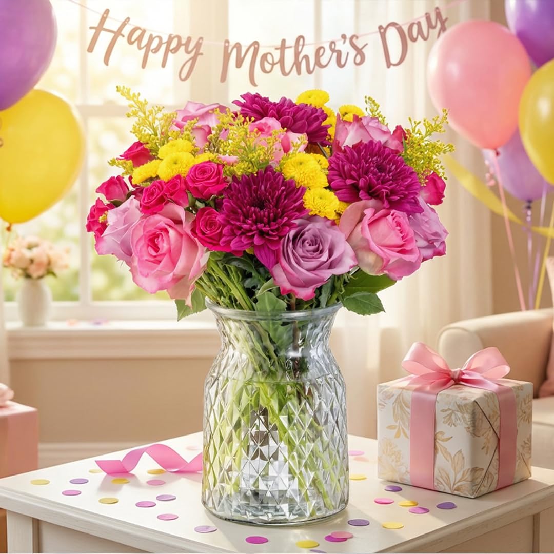 Benchmark Bouquets - Mothers Day Mixed Bouquet - Fresh Flowers for Delivery - Mothers Day Flowers - Gifts for Mom - Fresh Floral Bouquet - Teacher Appreciation Gifts (Glass Vase Included)